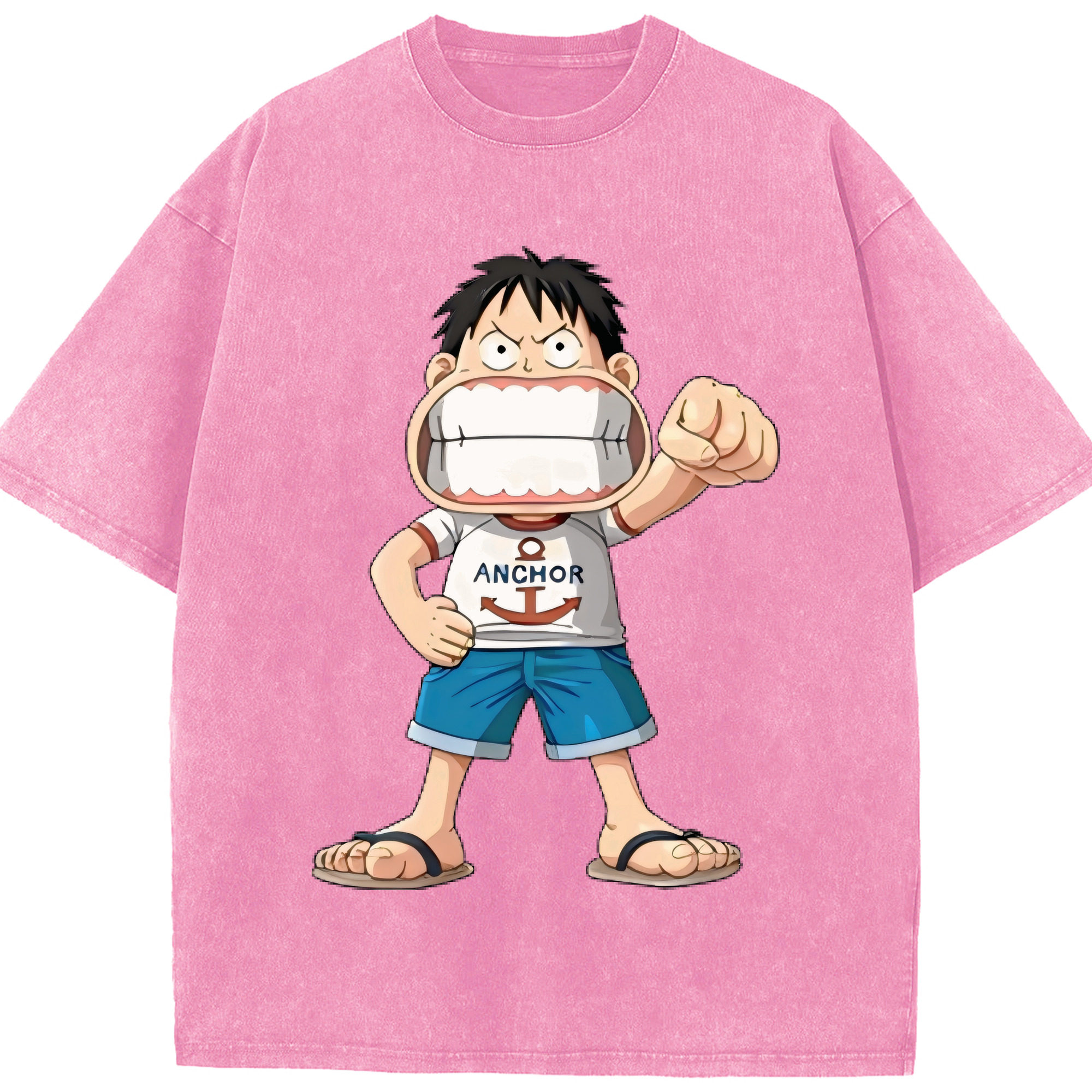 （画像用） ワンピース モンキー・D・ルフィ ONE PIECE Monkey D. Luffy 綿100% ヴィンテージ風 半袖Tシャツ（フロントプリント）
